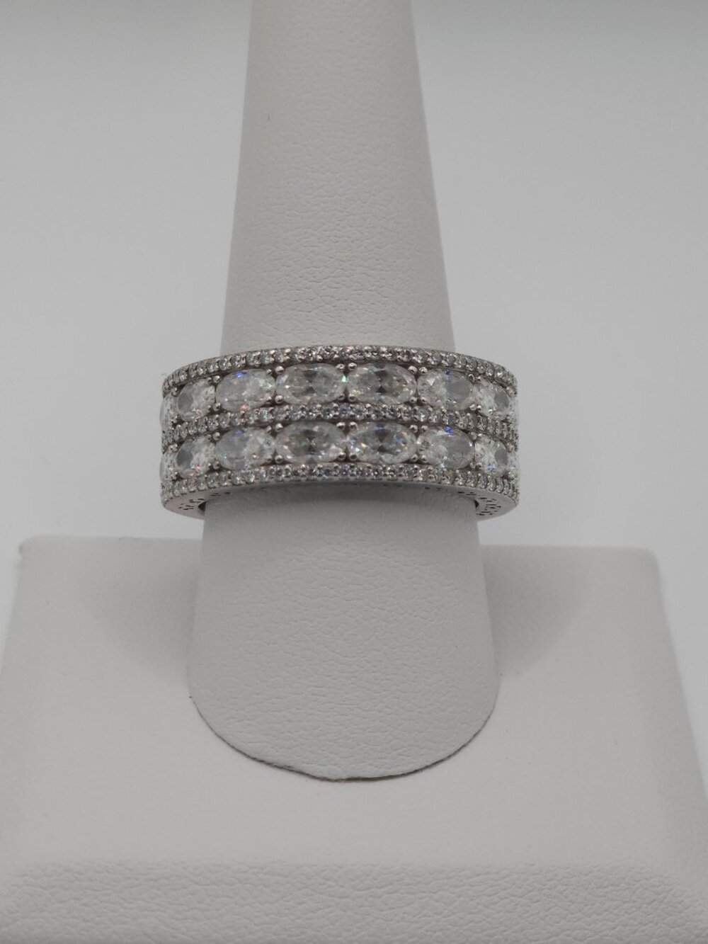 925 Sterling Silver Moissanite Multi Row Band Ring 9.3g AS IS